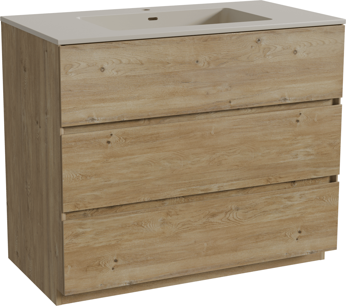 Storke Edge freistehendes Möbelstück Set: 95 x 52 cm, Rohe Eiche, mit Diva Einzelwaschtisch, Top Solid Seidengrau