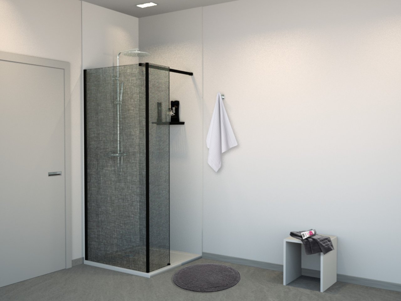 Balmani Modular douche à l'italienne avec paroi latéral fixe 80 x 200 cm verre lin noir profil noir mat