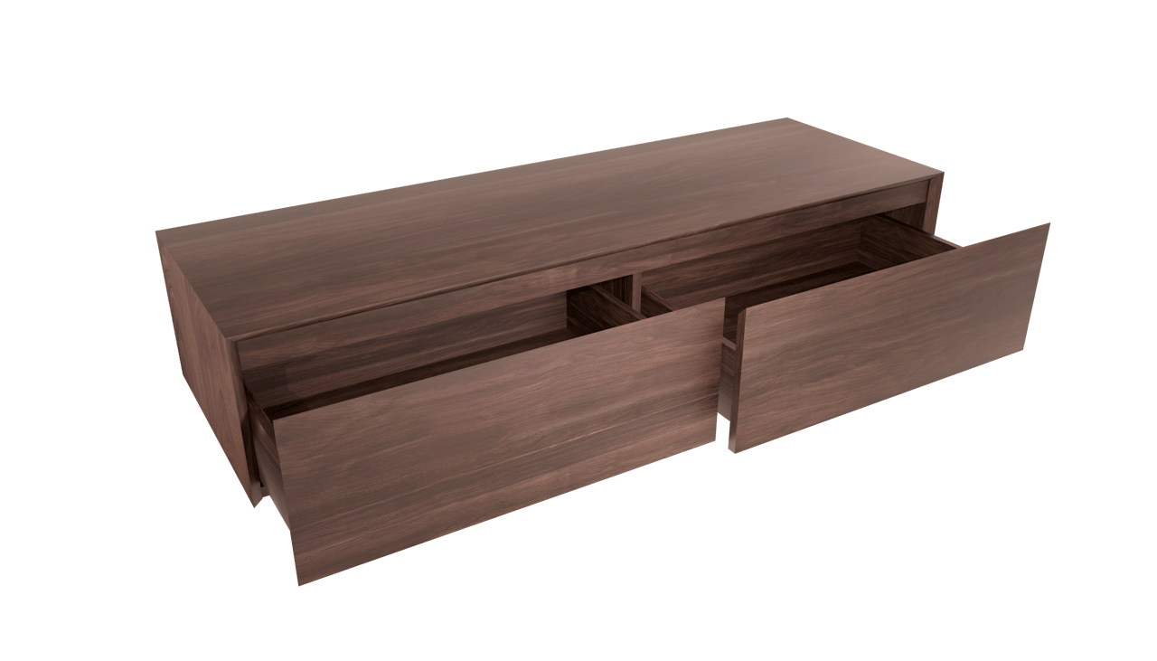 Balmani Mitra Elements hängender Waschbeckenunterschrank: 150 x 50 cm, amerikanischer Nussbaum, 2 Schubladen