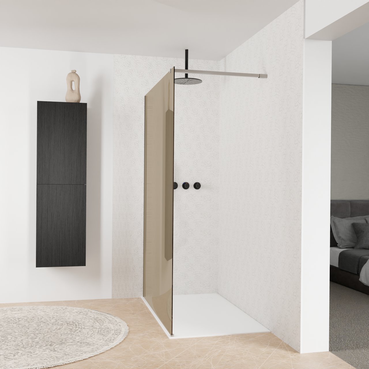 Balmani Modular douche à l'italienne: 140 x 200 cm, Verre bronze, Profil Brushed Inox