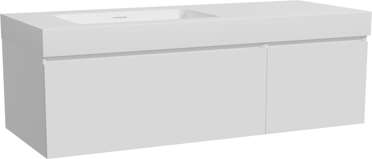 Storke Edge zwevend badmeubel 130 x 52 cm mat wit met Mata High asymmetrisch linkse wastafel in solid surface mat wit