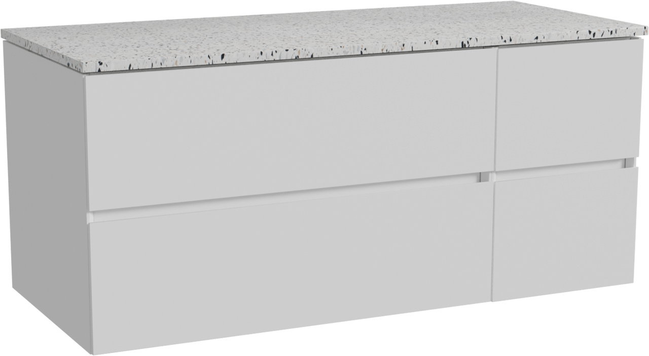 Storke Edge meuble salle de bains suspendu 120 x 52 cm blanc mat avec Tavola tablette simple ou double en blanc/noir mat terrazzo