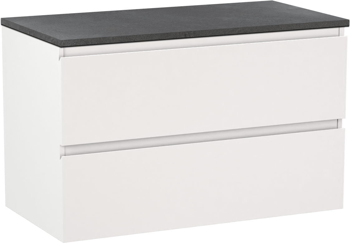 Linie Lado meuble salle de bains suspendu 90 x 46 cm blanc mat avec Lado tablette simple en mélaminé ardoise gris