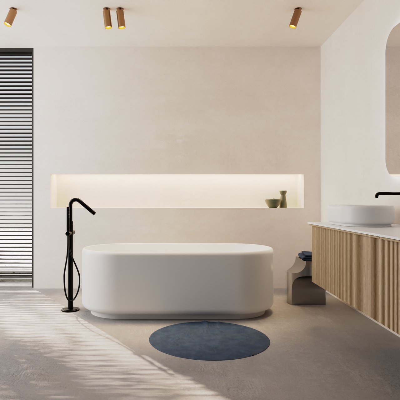 Balmani Scala Soft Ovale Freistehende Badewanne: 170 x 70 cm, Solid Surface, Weiß matt