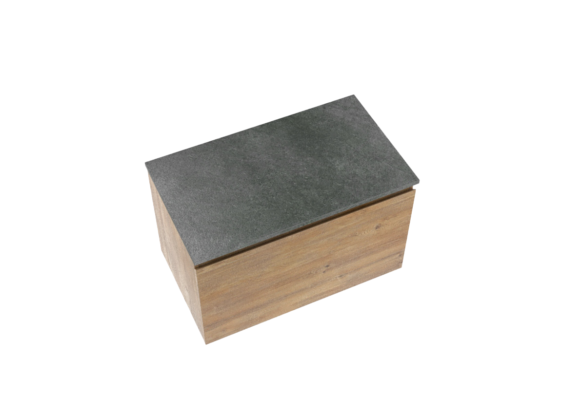 Linie Lado zwevend badkamermeubel 80 x 46 cm natuur eik met Lado enkel tablet in melamine leisteen grijs