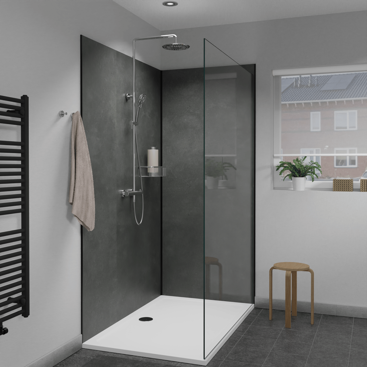 Linie Fresco douchewandbekleding set 2 x 90x210 cm, SPC, Dark Beton