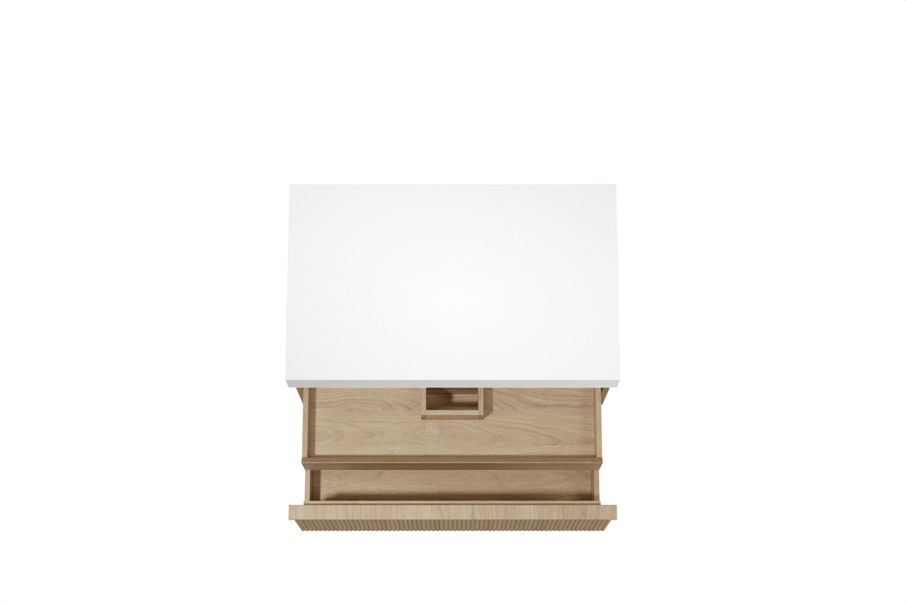 Balmani Forma meuble salle de bains suspendu 90 x 55 cm chêne naturel avec Dominus tablette simple en solid surface blanc mat, Nervure droite symétrique verticale