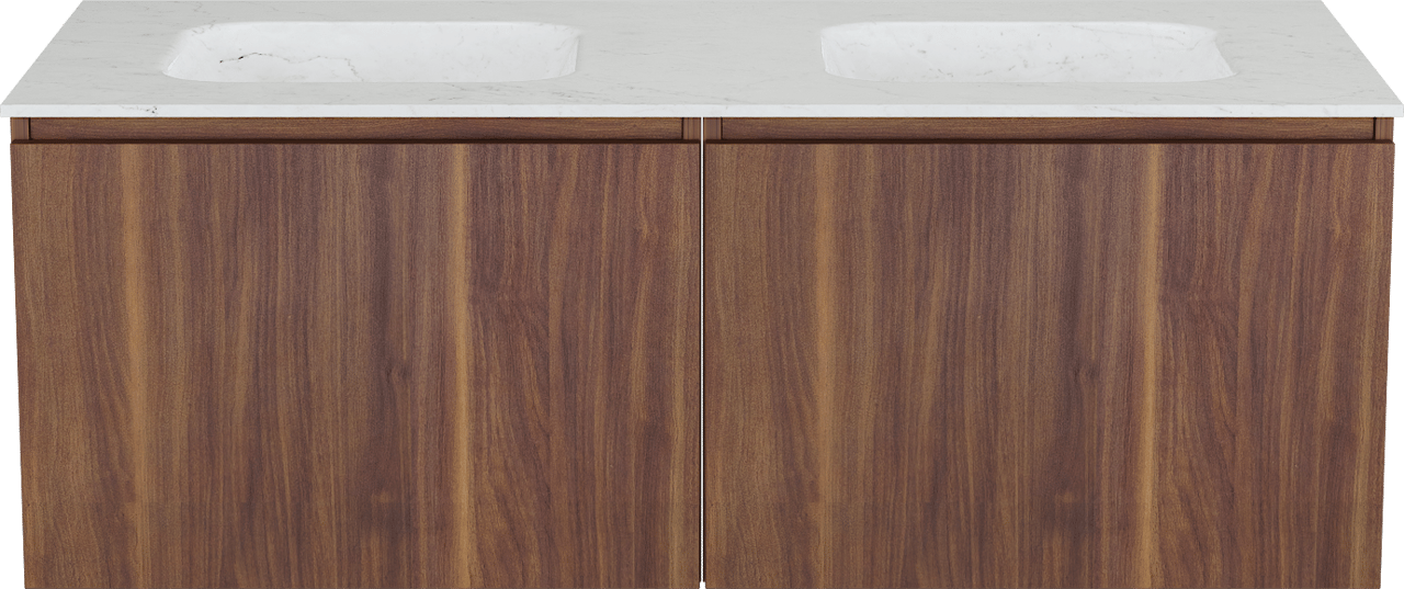 Balmani Sfera by Lucida meuble salle de bains suspendu 135 x 55 cm noyer américain avec Tablo Arcato double vasque en marbre carrara