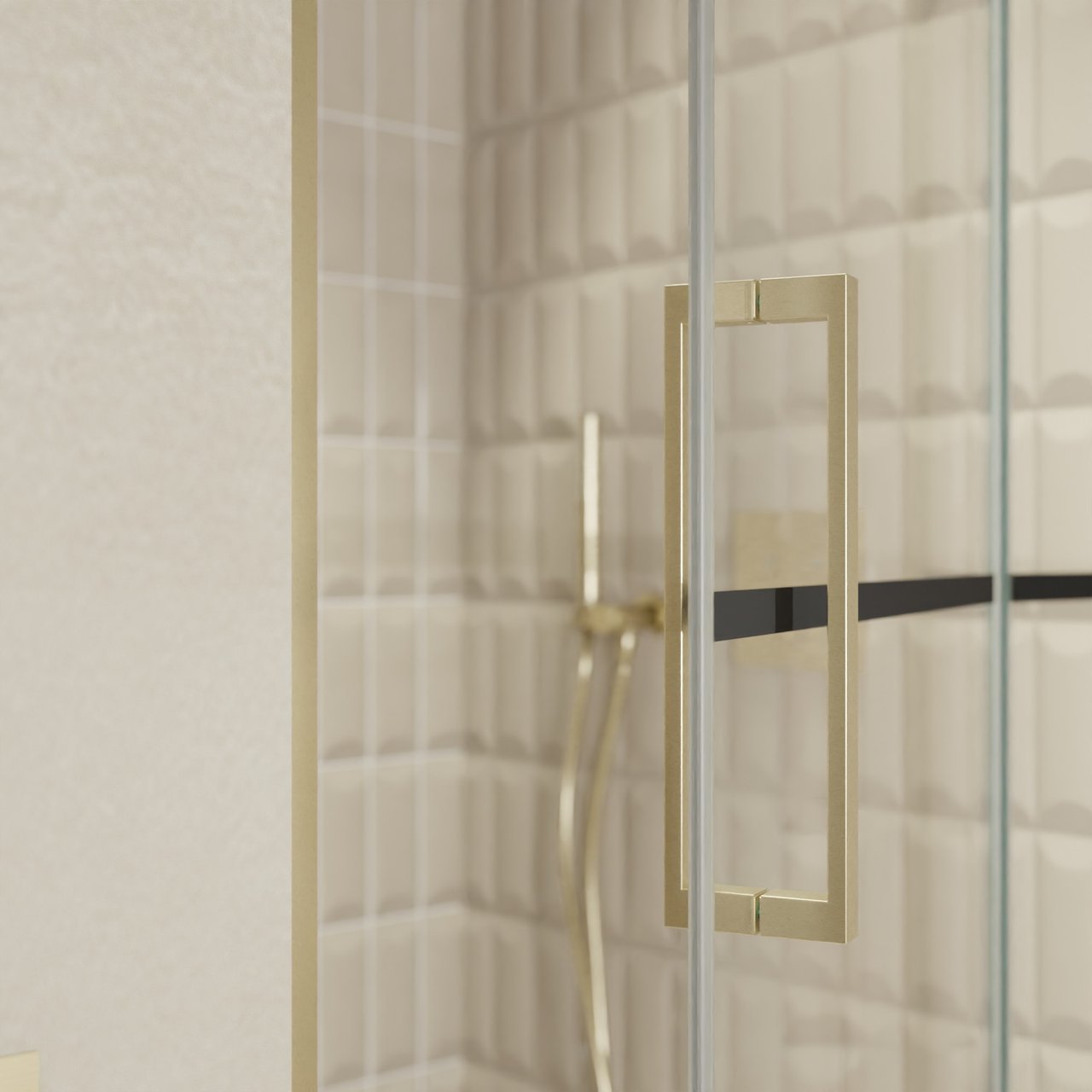Balmani Senses Design douche draaideur rechts 100 cm x 210 cm Lined glas, Brushed Champagne Gold profielen, met coating