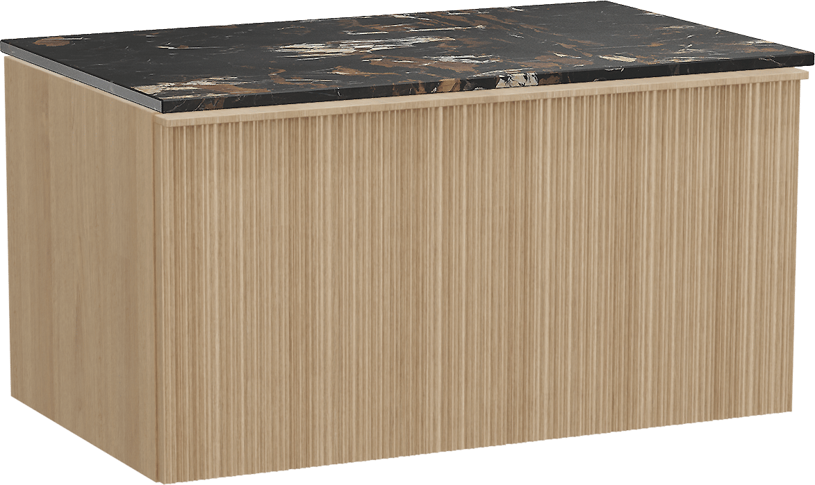 Balmani Forma meuble salle de bains suspendu 90 x 55 cm chêne naturel avec Stretto tablette simple en marbre portoro gold, Nervure circulaire asymétrique verticale