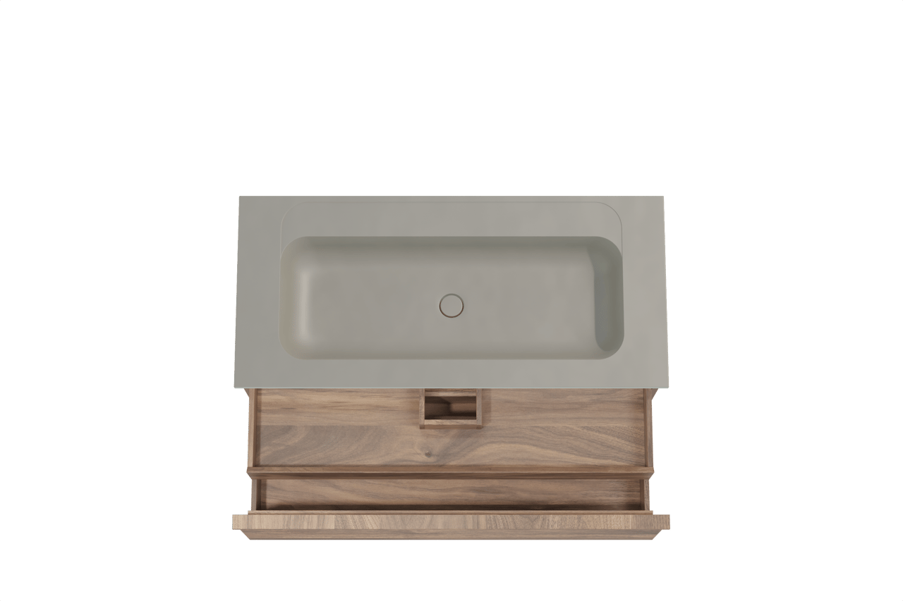 Balmani Forma meuble salle de bains suspendu 120 x 55 cm noyer américain avec Tablo Strada lavabo simple pour 2 trous de robinet en marbre composite soie grise, Nervure droite symétrique horizontale