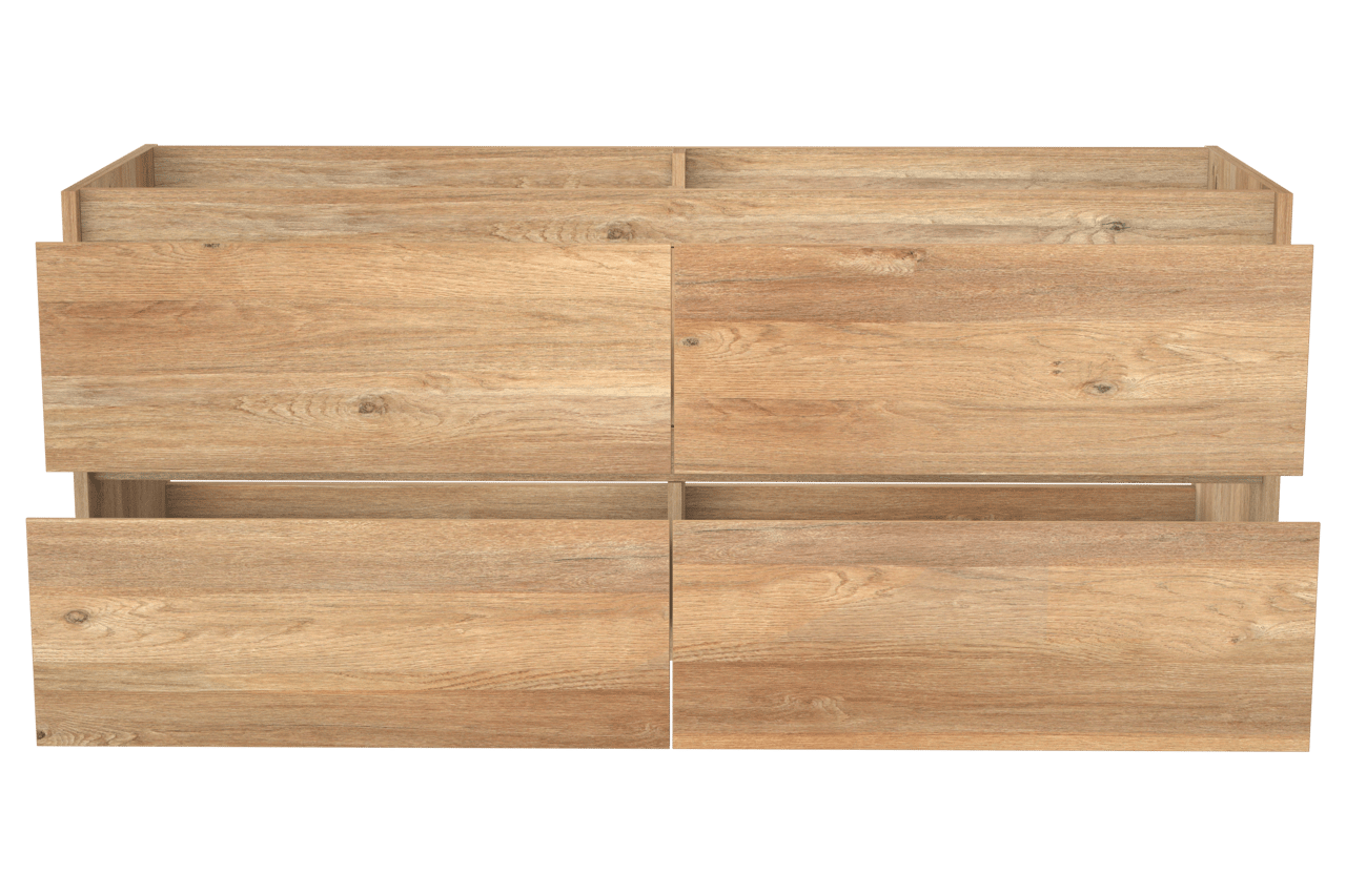 Storke Seda hängender Waschbeckenunterschrank: 150 x 52 cm, Eiche rustikal, 4 Schubladen