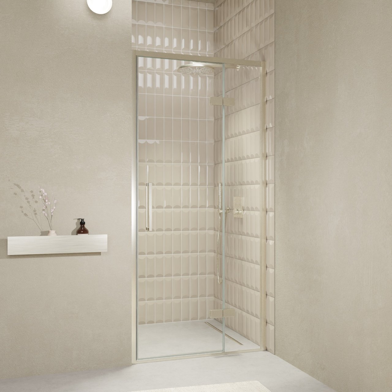 Balmani Senses Design porte pivotante à droite 100 cm x 210 cm verre transparent, Profil Brushed CoolMetal