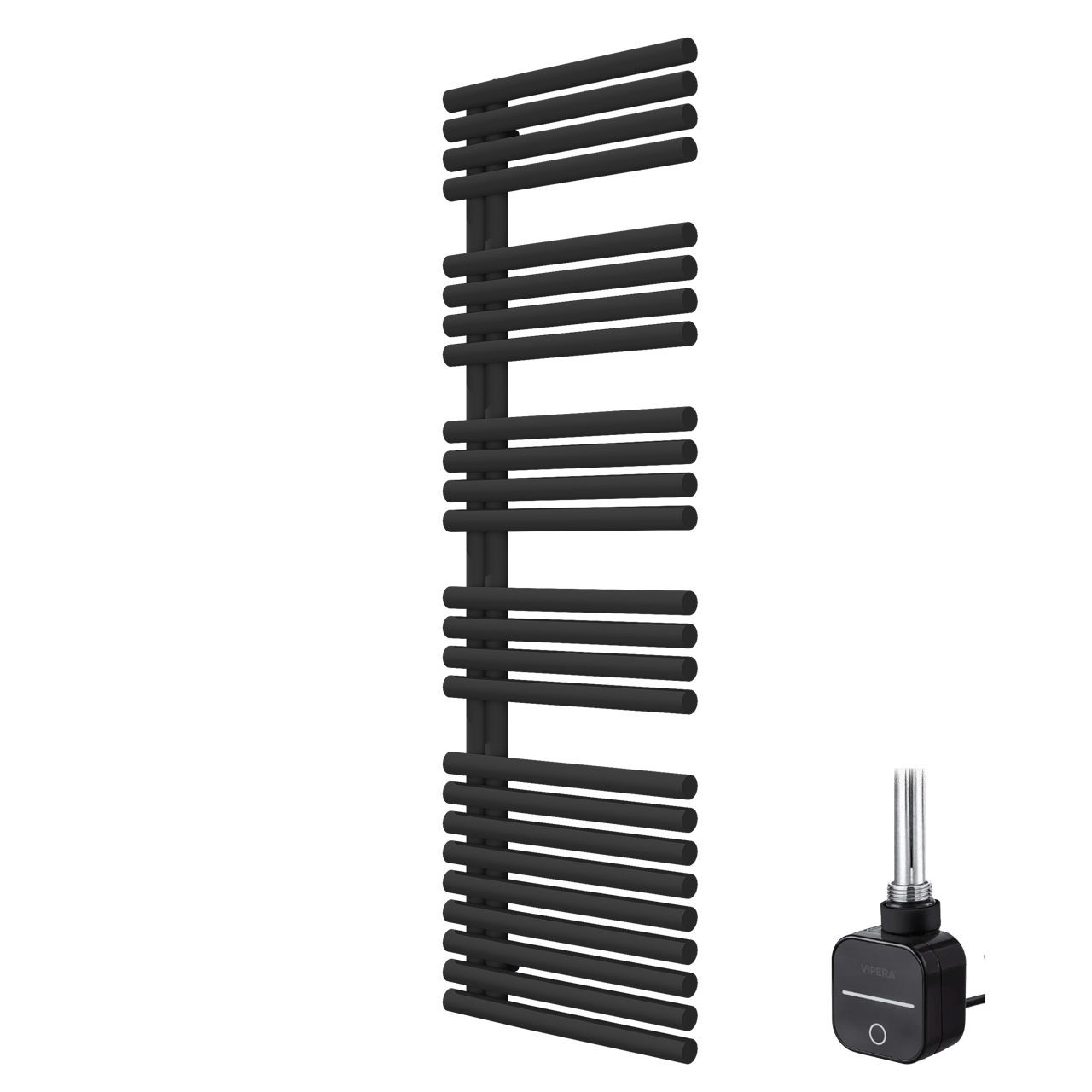 Vipera Avila enkele handdoekradiator 60 x 187 cm elektrische verwarming mat zwart middenaansluiting 1000W, weerstand inbegrepen
