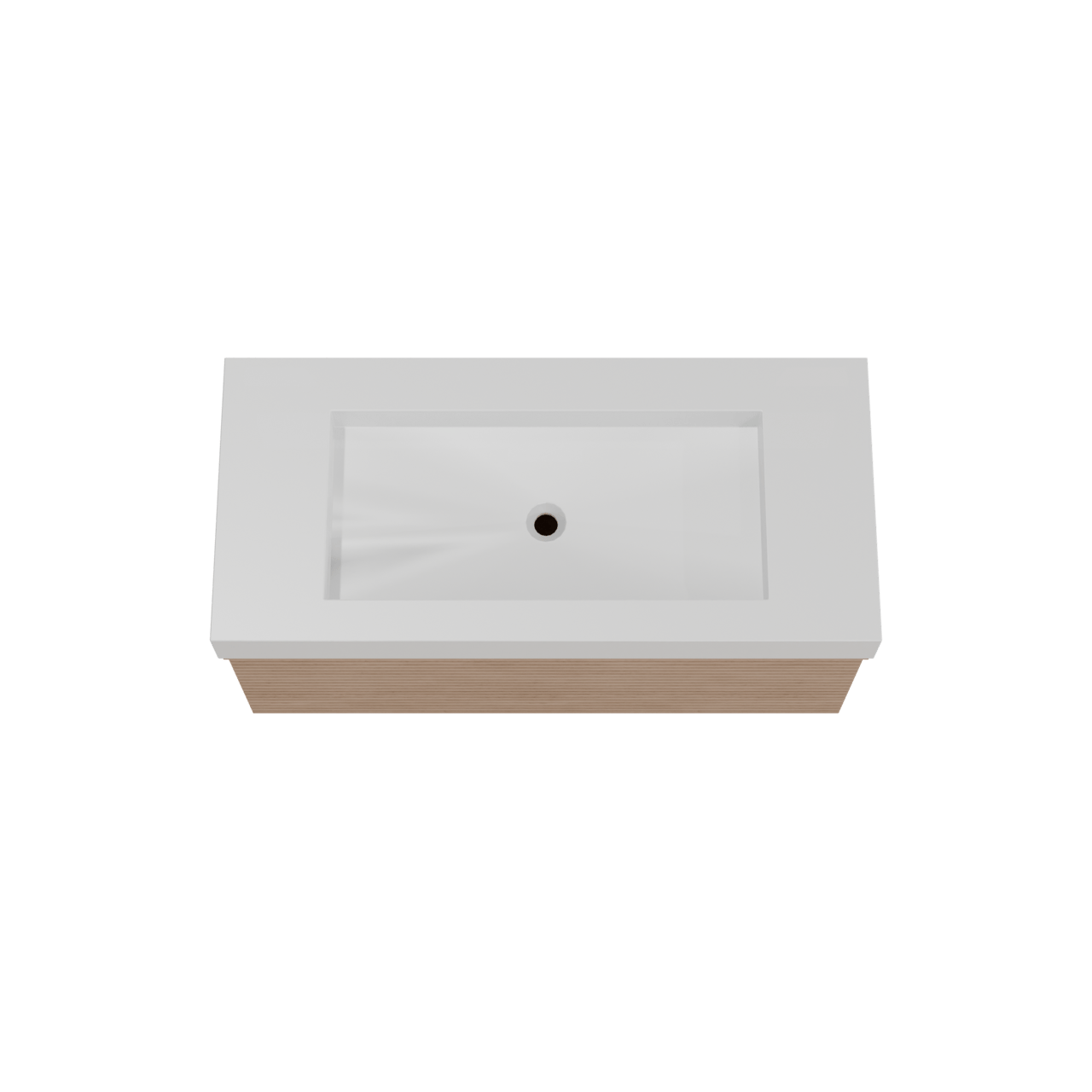 Balmani Forma meuble salle de bains suspendu 120 x 55 cm chêne naturel avec Modus lavabo simple pour 2 trous de robinet en solid surface blanc mat, Nervure droite symétrique horizontale