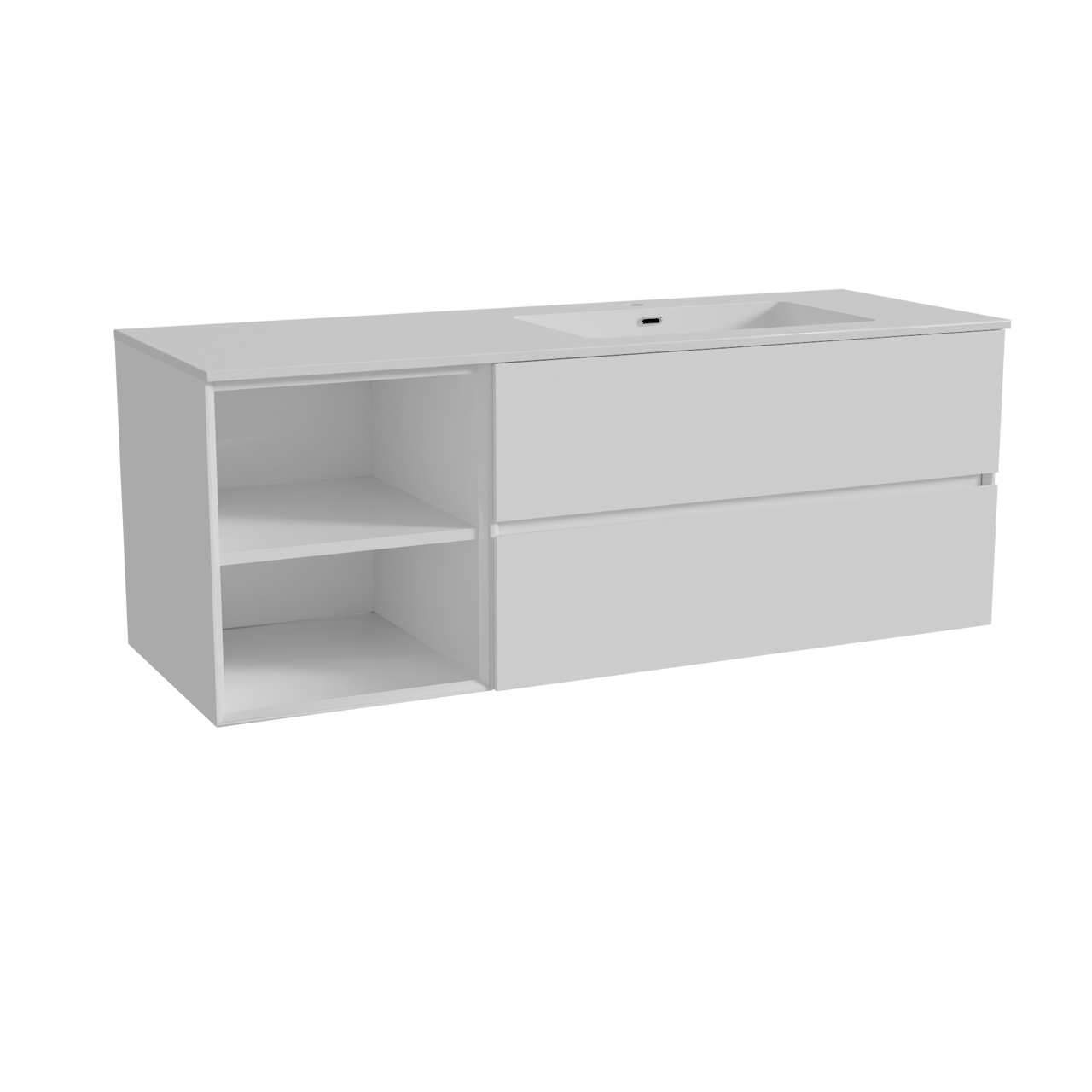 Storke Edge zwevend badkamermeubel 140 x 52 cm glanzend wit met Diva asymmetrisch rechtse wastafel in composietmarmer glanzend wit