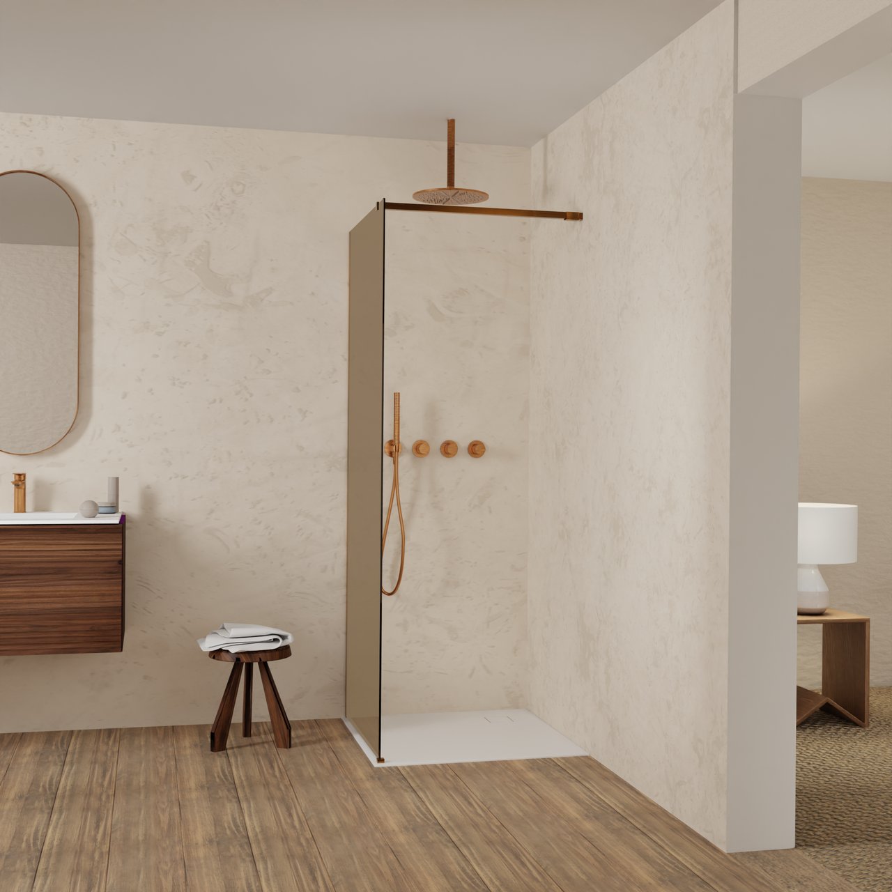 Balmani Modular Walk-In Dusche: 80 x 200 cm, Bronze Glas, Profil Brushed Rosegold