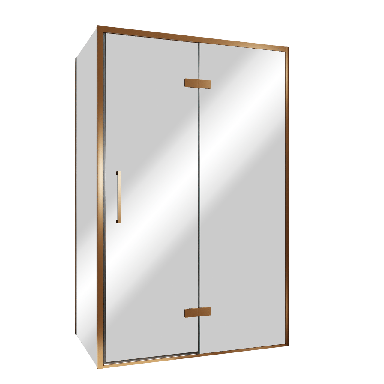 Balmani Senses Design douchecabine met rechtse draaideur en vaste zijwand, 120 x 90 cm, Reflex spiegelglas, Brushed Rosegold profielen, met coating