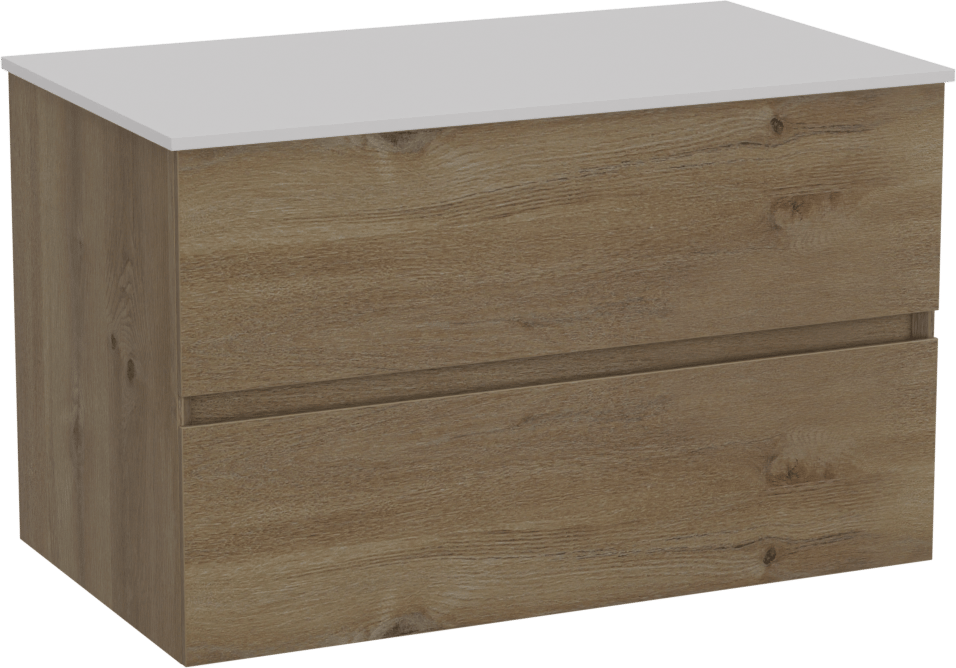 Storke Edge zwevend badmeubel 80 x 46 cm ruw eiken met Tavola enkel wastafelblad in solid surface mat wit