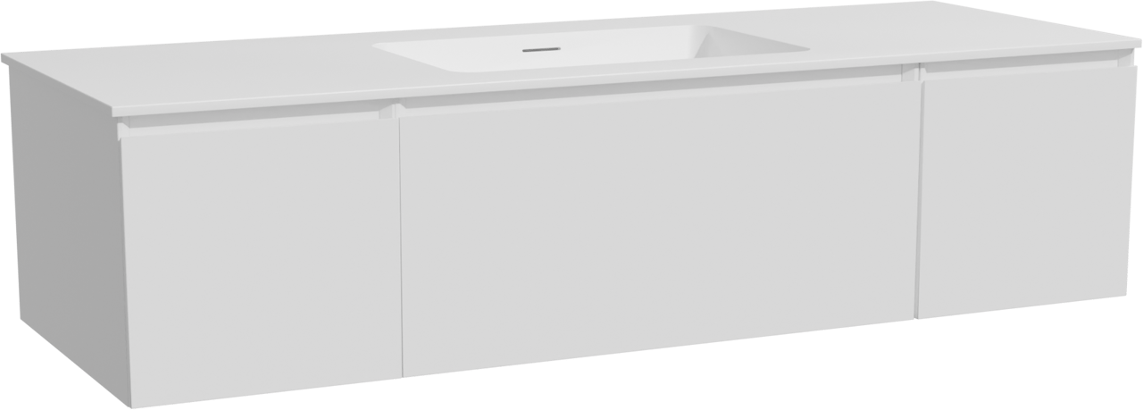 Storke Edge zwevend badkamermeubel 145 x 52 cm mat wit met Mata enkele wastafel in solid surface mat wit