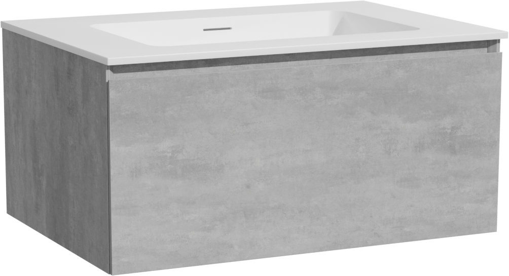 Storke Edge zwevend badkamermeubel 75 x 52 cm beton donkergrijs met Mata enkele wastafel in solid surface mat wit