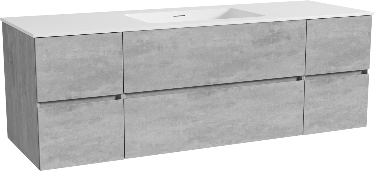 Storke Edge zwevend badkamermeubel 155 x 52 cm beton donkergrijs met Mata enkele wastafel in solid surface mat wit