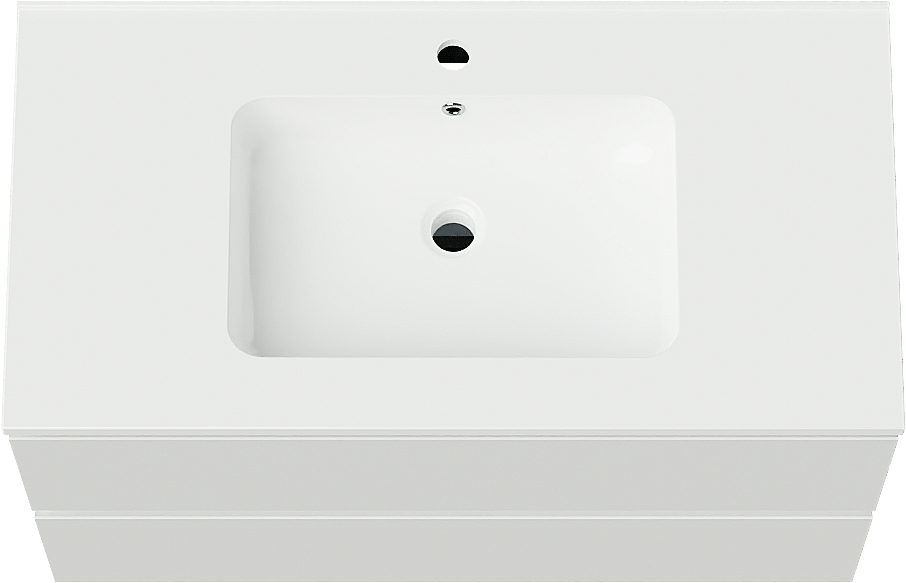 Linie Lado meuble salle de bains suspendu 90 x 46 cm blanc brillant avec Vano plan simple en marbre composite blanc brillant
