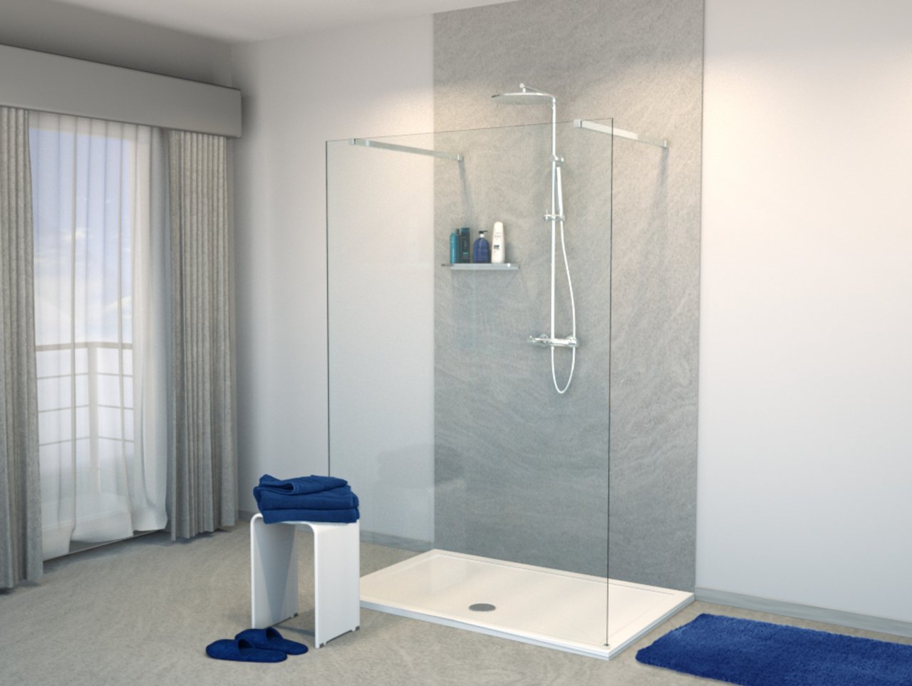 Balmani Modular douche à l'italienne avec paroi autoportante 150 x 200 cm verre transparent profil chrome brillant