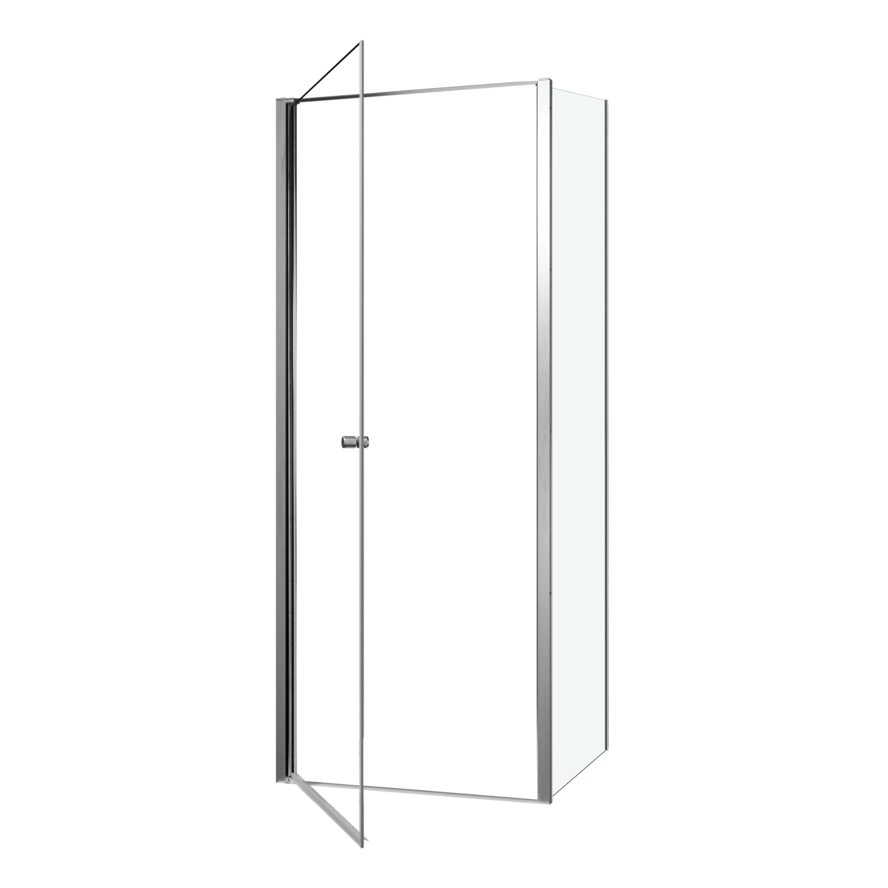 Luca Varess Kuresa Eckdusche: Drehtür, fixierte Seitenwand, 85 x 90 x 200 cm, Klarglas, Profil Chrom glänzend