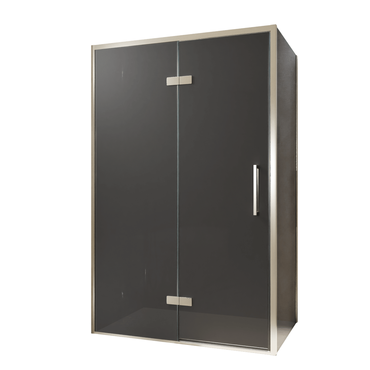 Balmani Senses Design douchehoek met linkse draaideur en vaste zijwand, 120 x 100 cm, Rookglas, Brushed CoolMetal profielen, met coating
