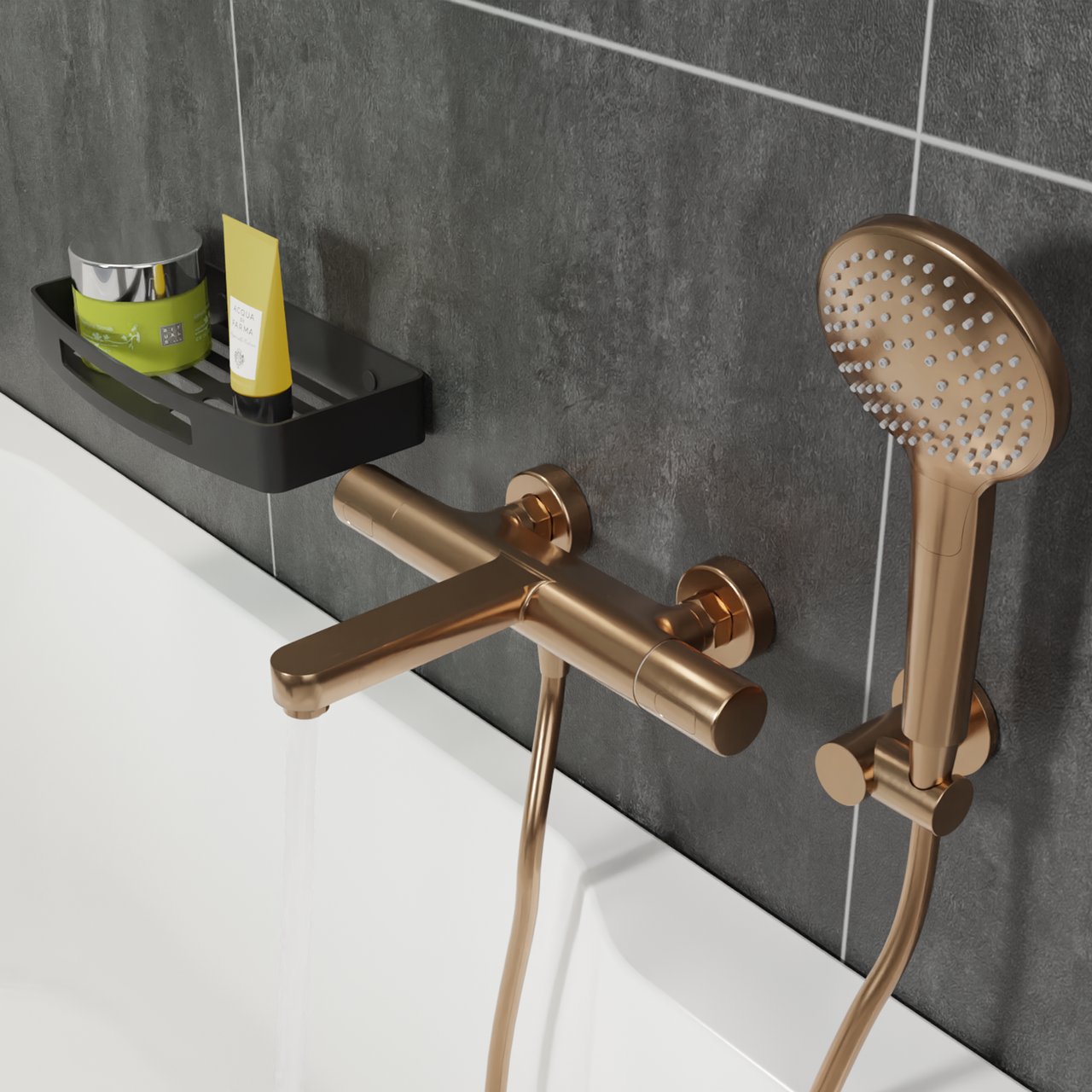 Blaufoss Round Handbrause-Set: 3jet, Brushed Rosegold