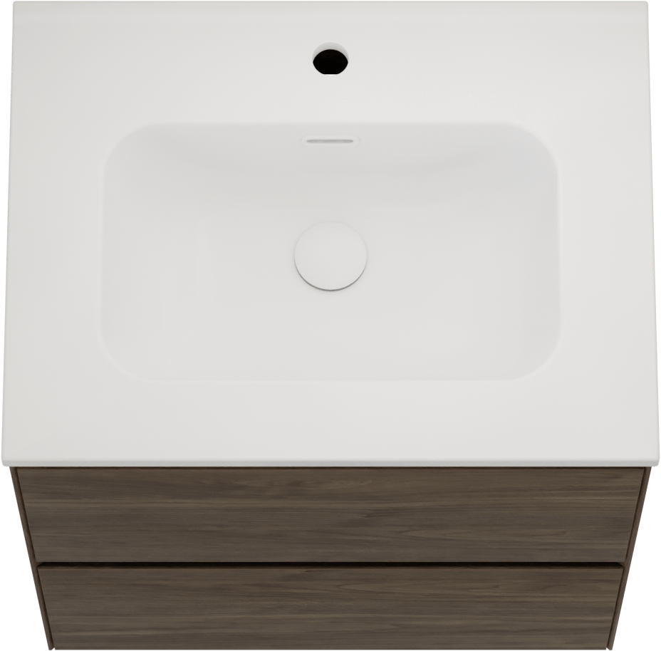 Balmani Mitra Compact meuble salle de bains suspendu 60 x 46 cm Noyer américain avec Nostra plan simple en porcelaine blanc mat