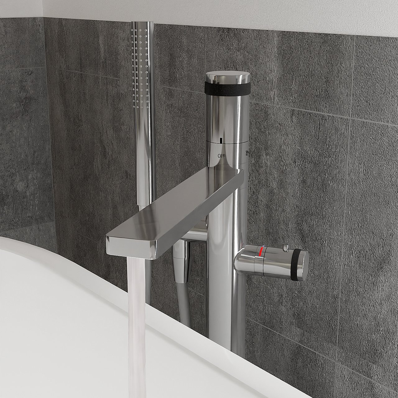 Blaufoss Sonic Thermostat freistehende Badewannenarmatur: Chrom glänzend, mit Brausekopf