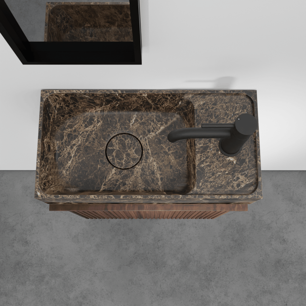 Balmani Forma meuble wc suspendu 42 x 21 cm noyer américain avec Dama lavabo en marbre Dark Emperador