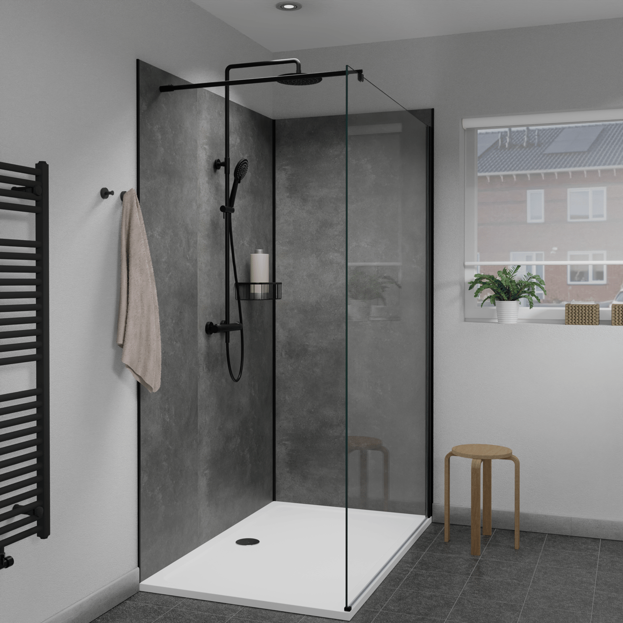 Linie Fresco Duschrückwand Set 2 x 90x210 cm, SPC, River Grey