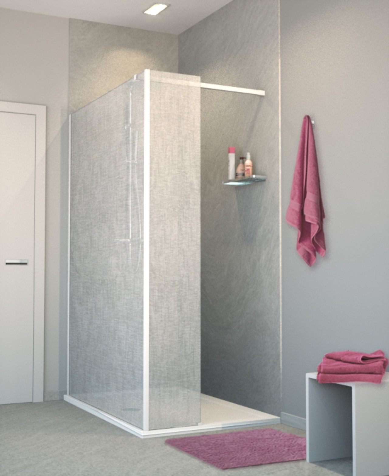 Balmani BMSS douche à l'italienne avec paroi latéral fixe 140 x 200 cm verre lin blanc profil blanc mat