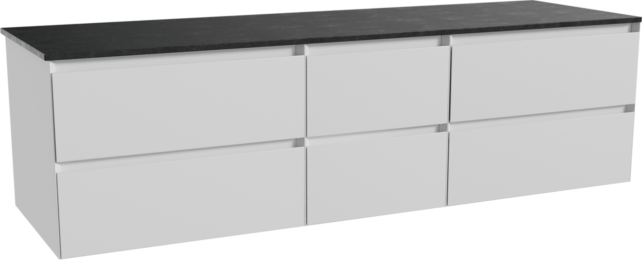 Balmani Mitra meuble salle de bains suspendu 180 x 55 cm blanc mat avec Stretto tablette simple ou double en granit noir
