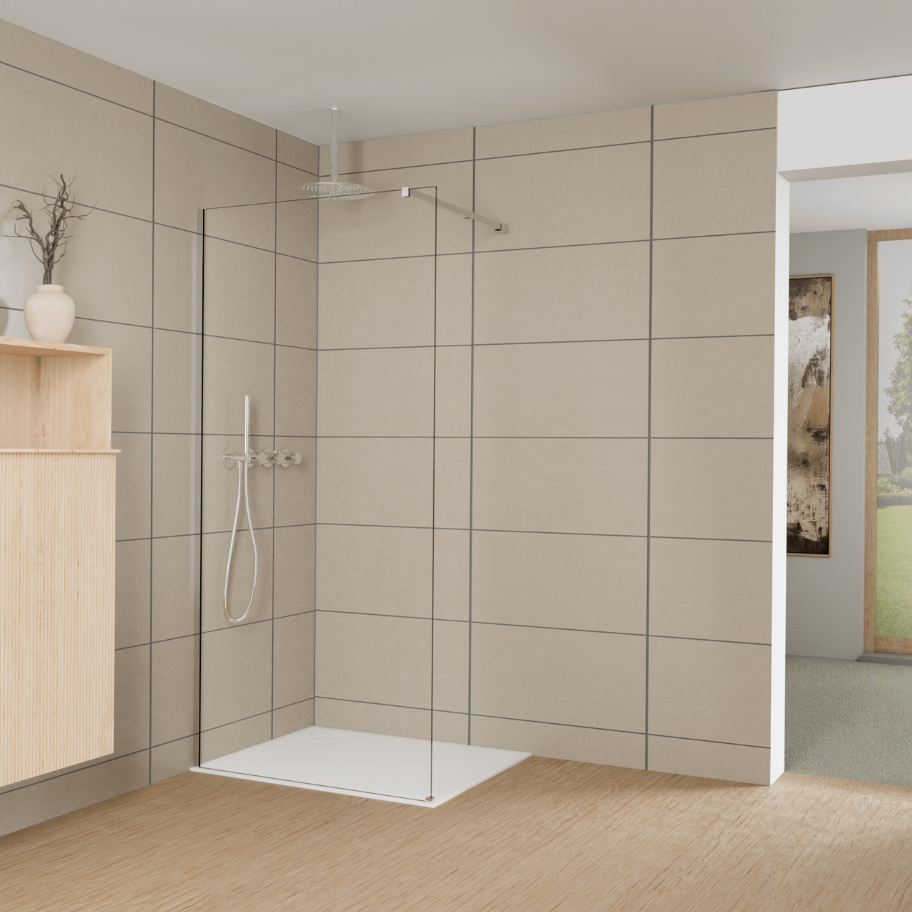 Balmani Modular Walk-In Dusche: 100 x 200 cm, Klarglas, inklusive Coating, Profil Chrom glänzend