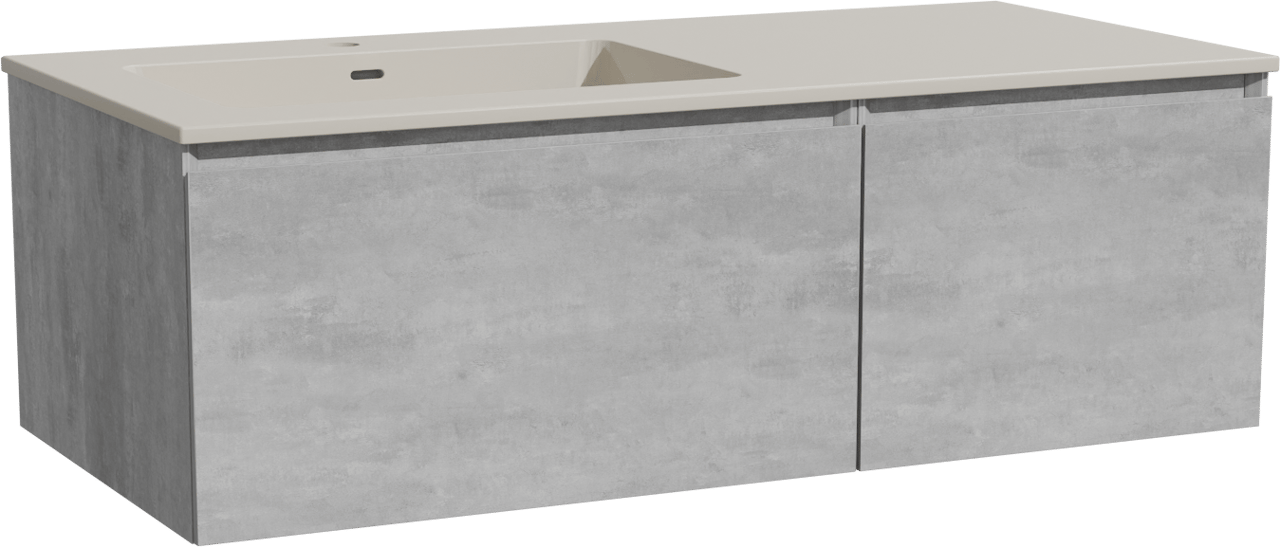 Storke Edge meuble salle de bains suspendu 110 x 52 cm béton gris foncé avec Diva plan vasque asymétrique à gauche en top solid soie grise