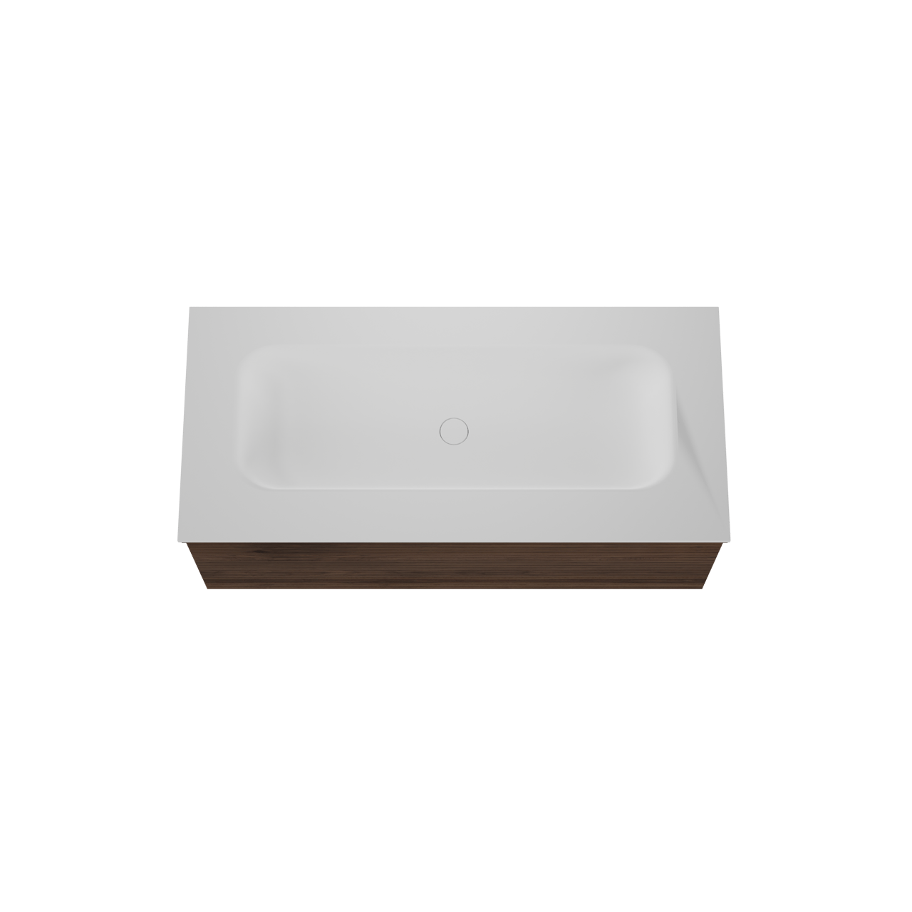 Balmani Forma zwevend badmeubel 120 x 55 cm amerikaans notenhout met Tablo Arcato enkele wastafel voor 2 kraangaten in solid surface mat wit, Horizontale symmetrische rechte ribbel
