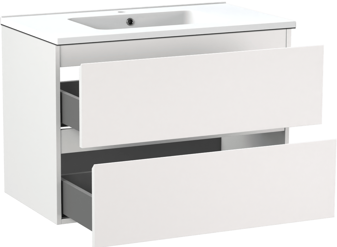 Linie Lado meuble salle de bains suspendu 80 x 46 cm blanc mat avec Vano plan simple en marbre composite blanc mat