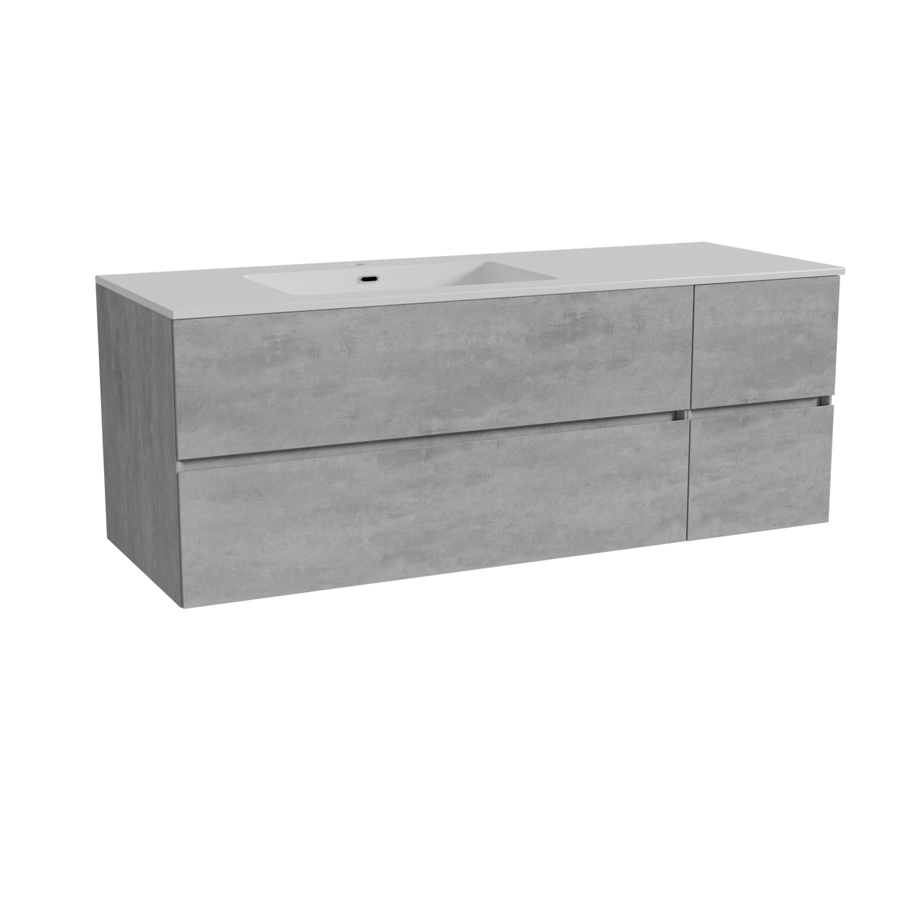Storke Edge meuble salle de bains suspendu 140 x 52 cm béton gris foncé avec Diva plan vasque asymétrique à gauche en marbre composite blanc brillant
