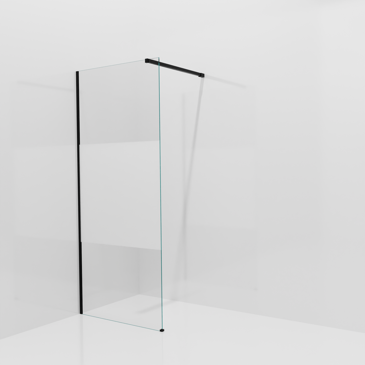Balmani Modular inloopdouche: 90 x 200 cm, Helder glas met matte strook, Mat zwarte profielen