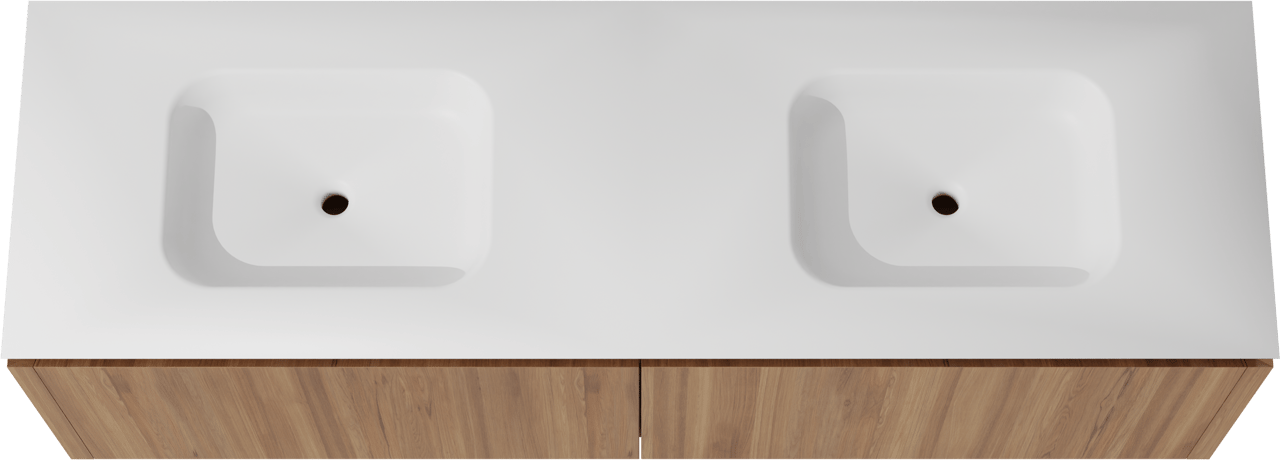 Balmani Eclips meuble salle de bains suspendu 180 x 55 cm Teck avec Eclips double vasque en Solid Surface blanc mat