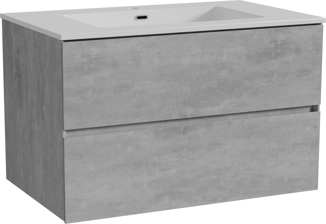 Storke Edge hängendes Möbelstück Set: 85 x 52 cm, Beton dunkelgrau, mit Diva Einzelwaschtisch, Marmorkomposit Weiß glänzend