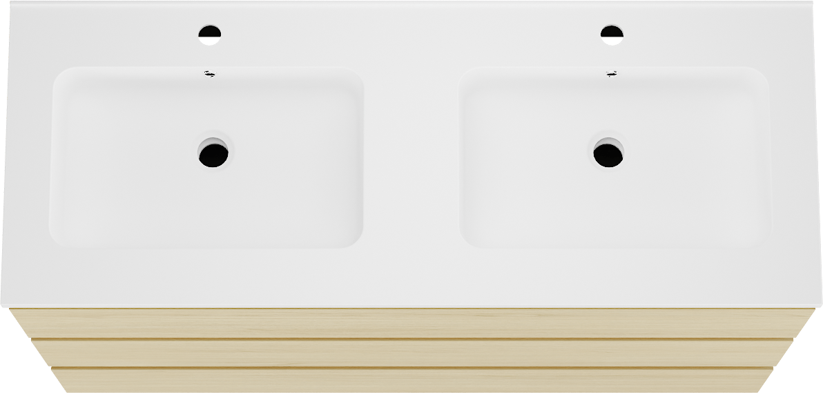 Linie Lado meuble salle de bains à poser 120 x 46 cm chêne scandinave avec Vano double vasque en marbre composite blanc mat