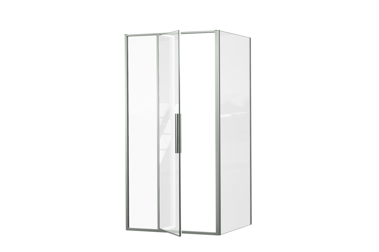 Luca Varess Morano paroi de douche avec porte pivotante et 2 parois latéraux fixes 100 x 90 cm verre transparent profil chrome brillant