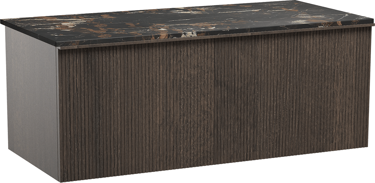 Balmani Forma zwevend badkamermeubel 120 x 55 cm gerookte eik met Stretto enkel tablet in marmer portoro gold, Verticale symmetrische rechte ribbel