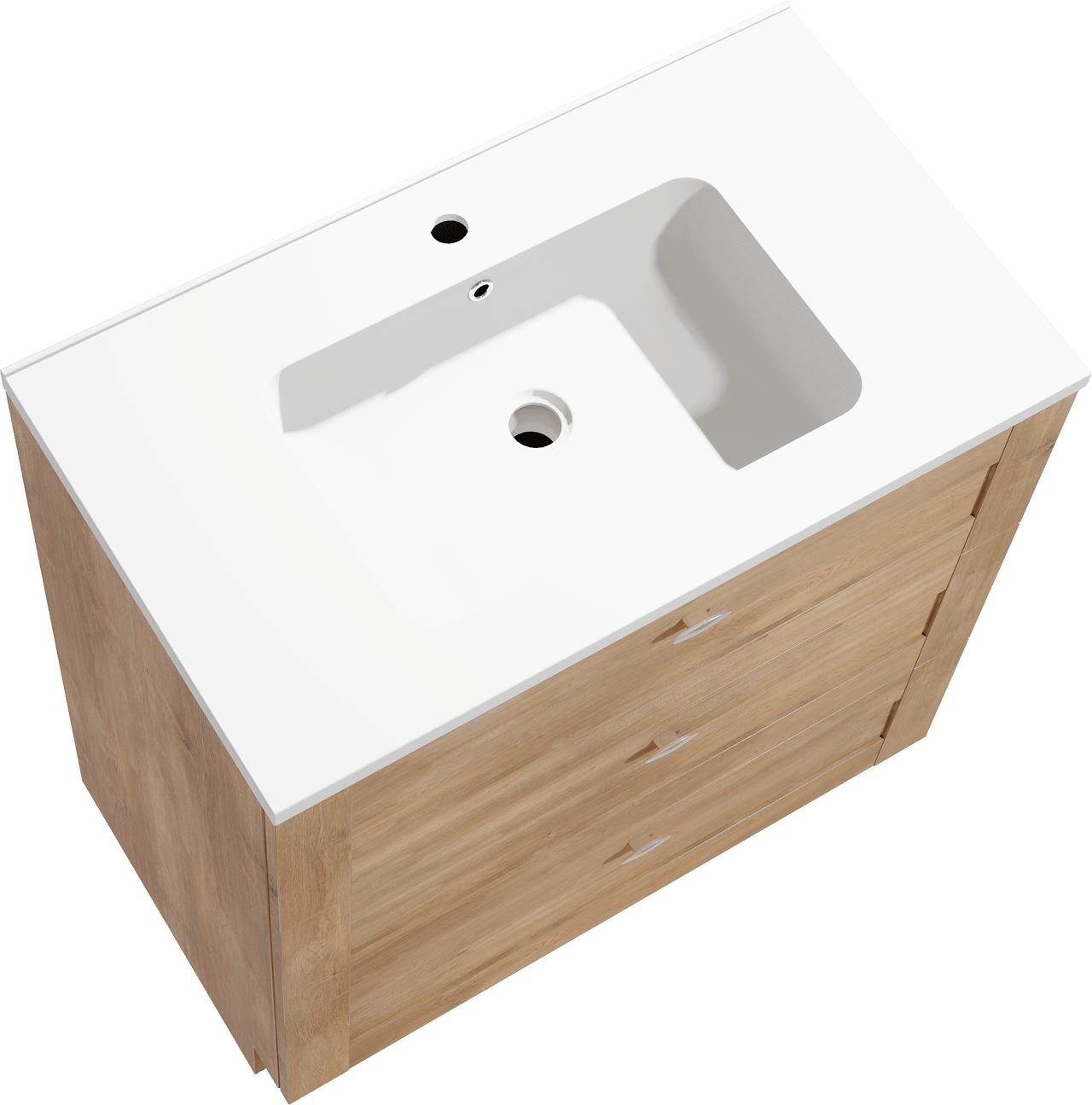 Linie Classo staand badkamermeubel 80 x 46 cm natuur eik met Vano enkele wastafel in composietmarmer mat wit