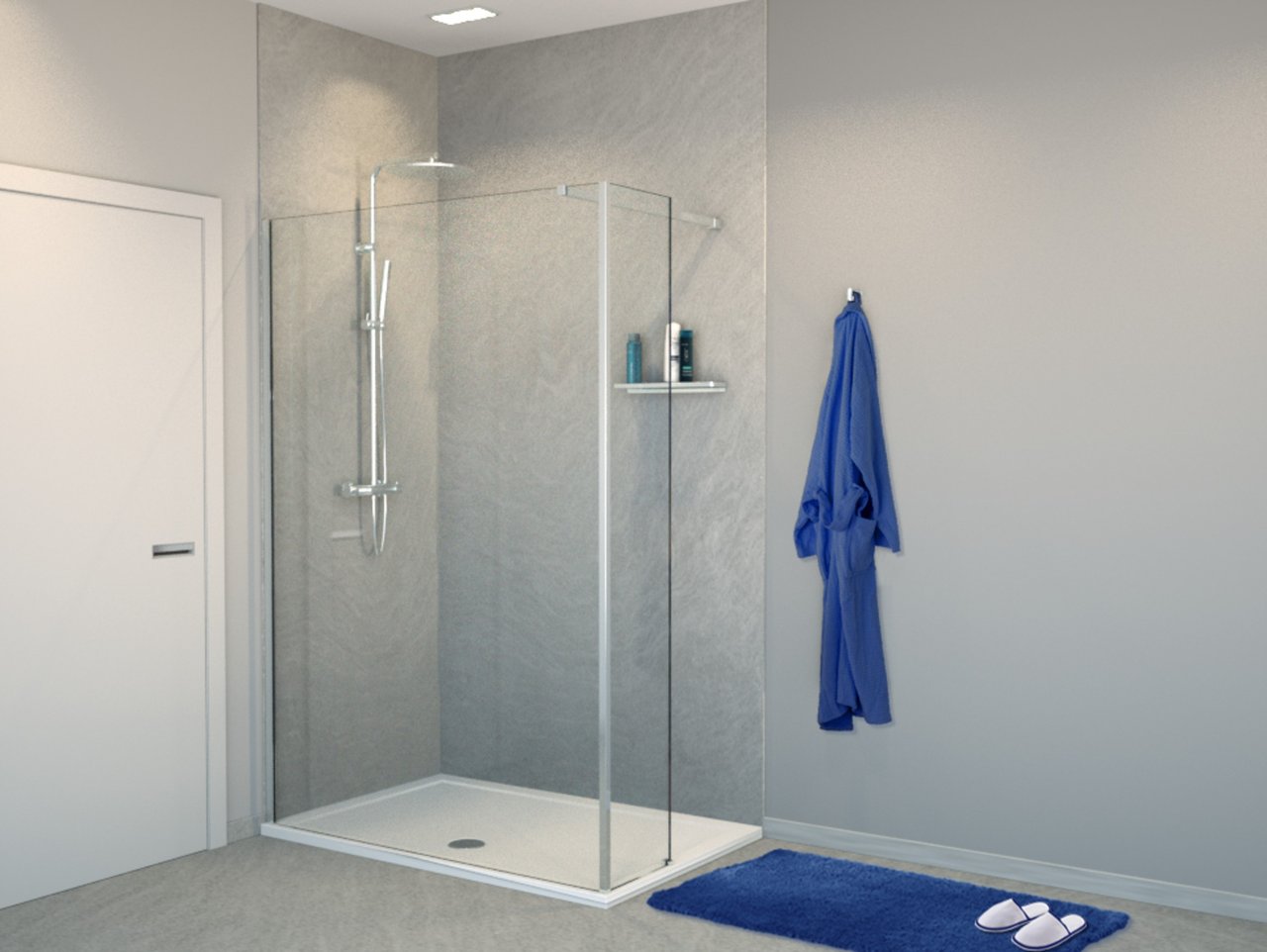 Balmani Modular Walk-In-Dusche mit fester Seitenwand 140 x 200 cm, Klarglas, Profil chrom glänzend